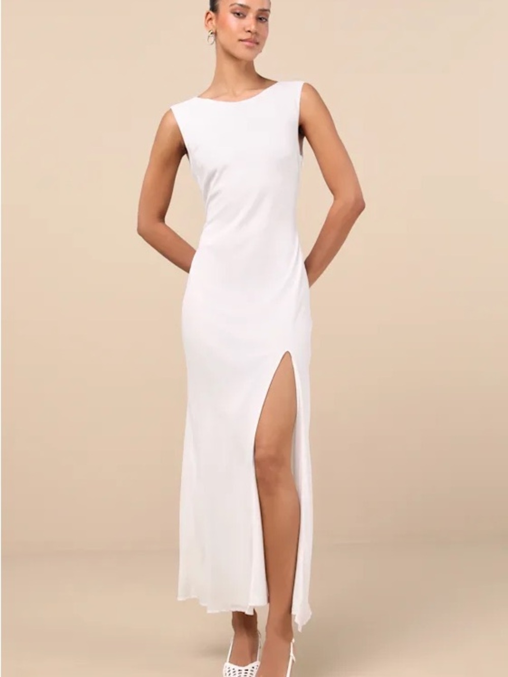 Lulu's White Sleeveless Maxi Dress with Side Slit